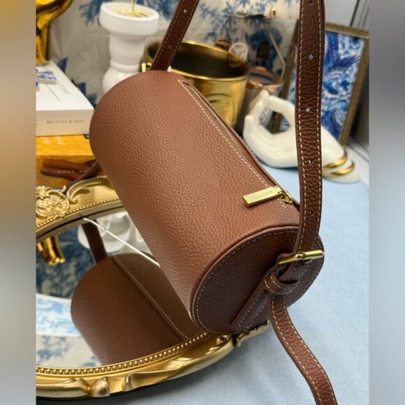 🆕 OROTON 🧿 NWOT Margot Mini Cylindrical Leather Drum Bag, Whiskey Caramel - Picture 7 of 16